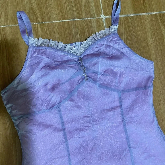 VTG Cottagecore Charng Shin Silk Cami Midi Dress 11/L/XL Sleeveless Line Violet - Picture 8 of 14